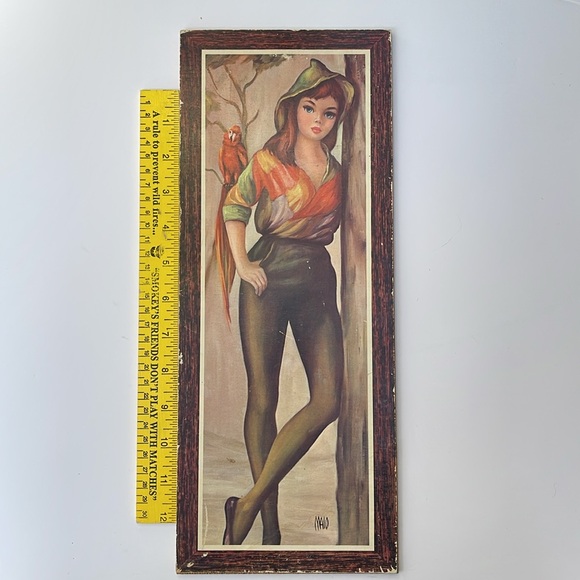 Vintage Lithograph Girl With Parrot by Jean Maio :: MCM Wall Art - Picture 6 of 13
